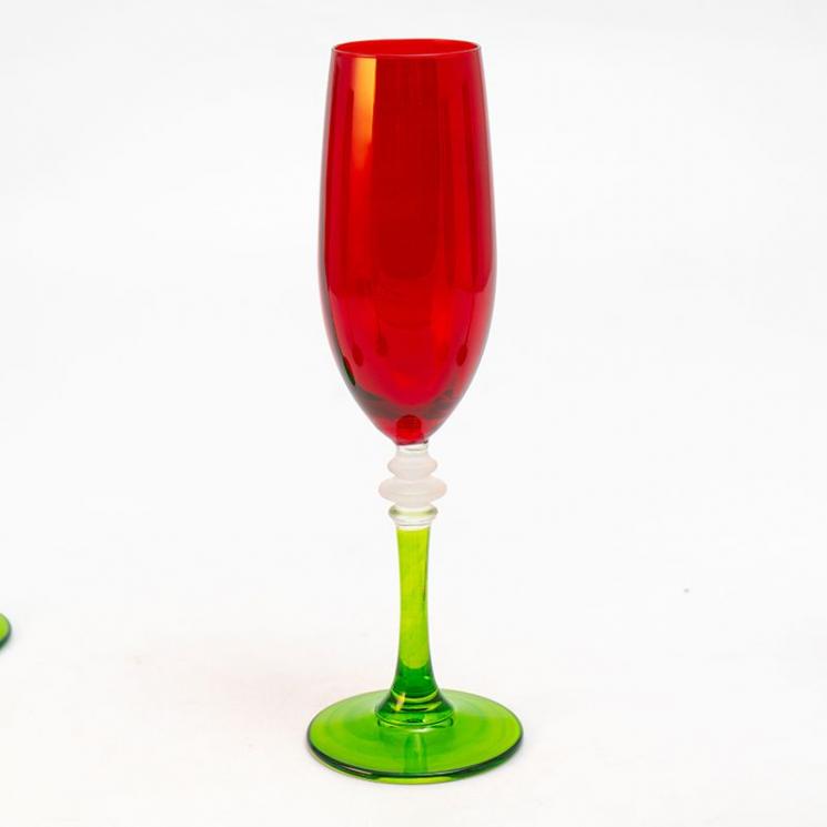 Набор красно-зеленых бокалов для шампанского Villa Grazia, 6 шт - фото