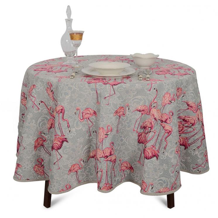 Скатерть круглая гобеленовая с тефлоном "Фламинго" Villa Grazia Premium - фото