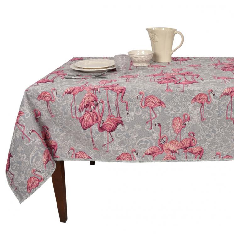 Скатерть из гобелена с равномерным рисунком и тефлоновым покрытием "Фламинго" Villa Grazia Premium - фото