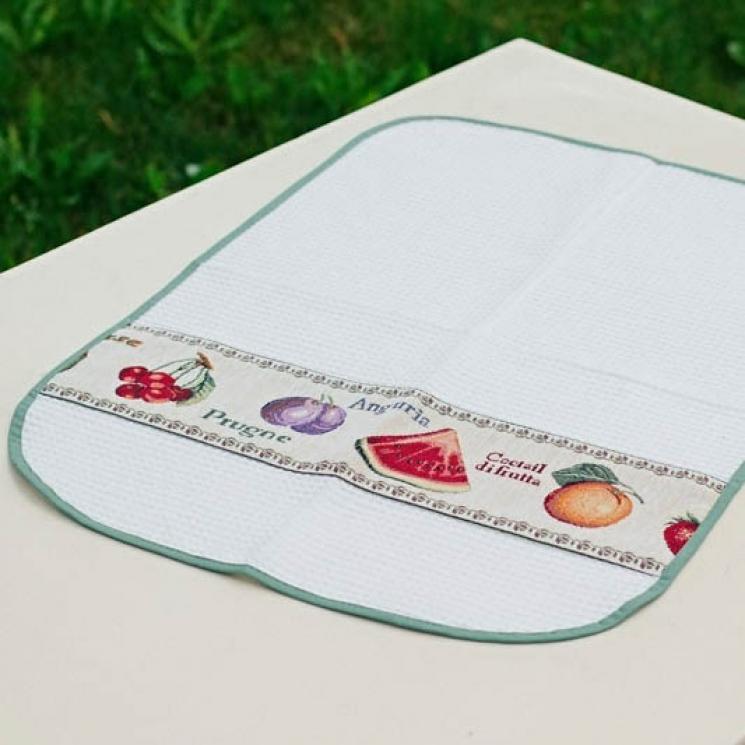 Кухонное вафельное полотенце белого цвета с декоративной вставкой "Фрукты" Emily Home - фото