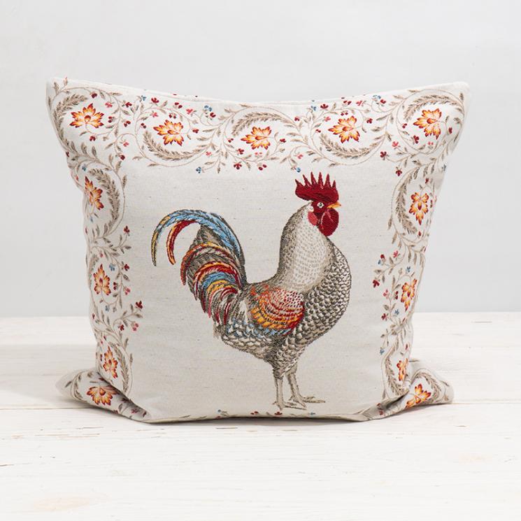 Декоративная наволочка из плотного текстиля с вытканным рисунком "Куриный двор" Villa Grazia - фото