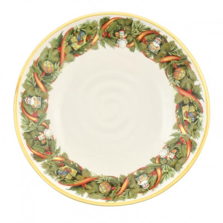 Суповая тарелка из керамики с праздничным декором "Яркое Рождество" Villa Grazia - фото