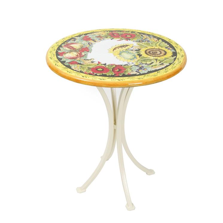 Круглый стол из камня с цветами Girasoli Papaveri Duca di Camastra - фото