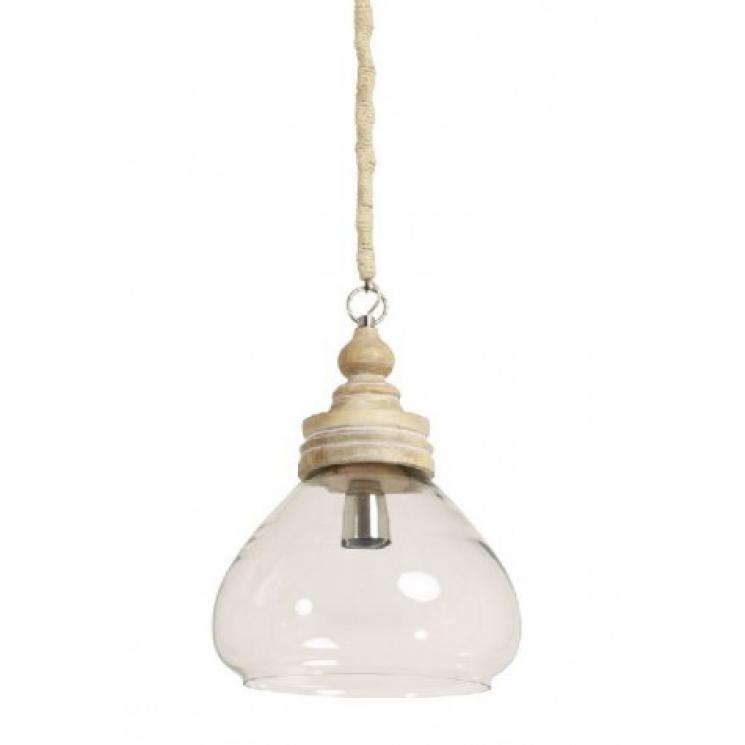 Стеклянный подвесной светильник с деревянной вставкой в стиле лофт Light and Living - фото