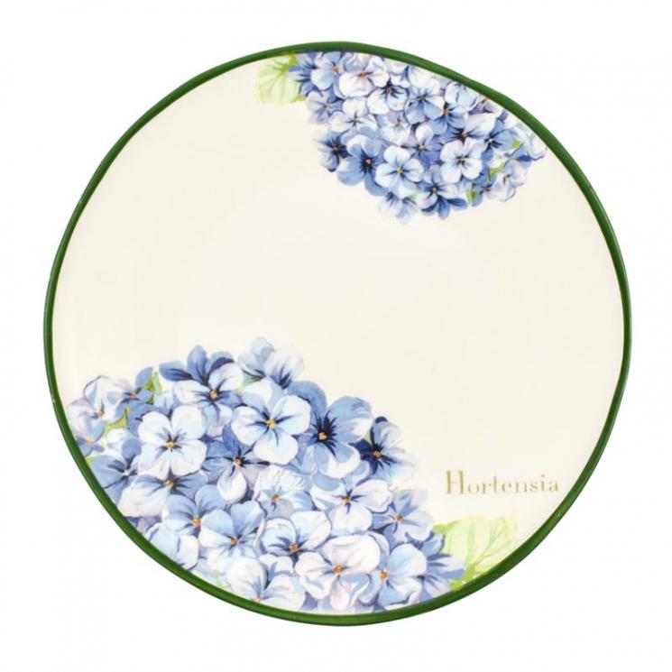 Салатная керамическая тарелка с цветочным рисунком "Голубая гортензия" Villa Grazia - фото