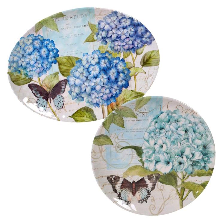 Меламиновый набор из 2-х блюд для подачи с изображением бабочки "Сад гортензий" Certified International - фото