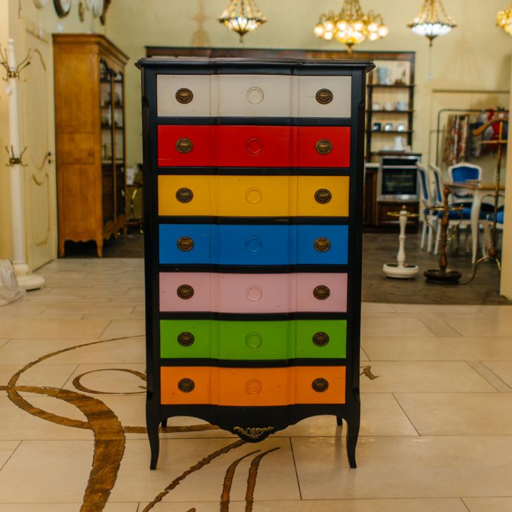 Оригинальный высокий комод с разноцветными ящиками Rafael  - фото