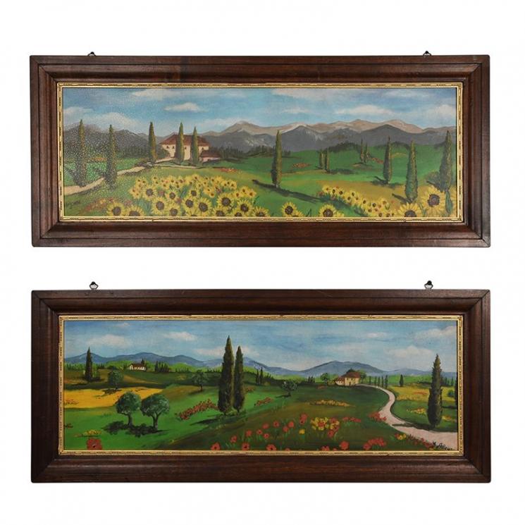 Комплект картин в деревянных рамах "Пейзаж Тосканы", 2 шт Decor Toscana - фото