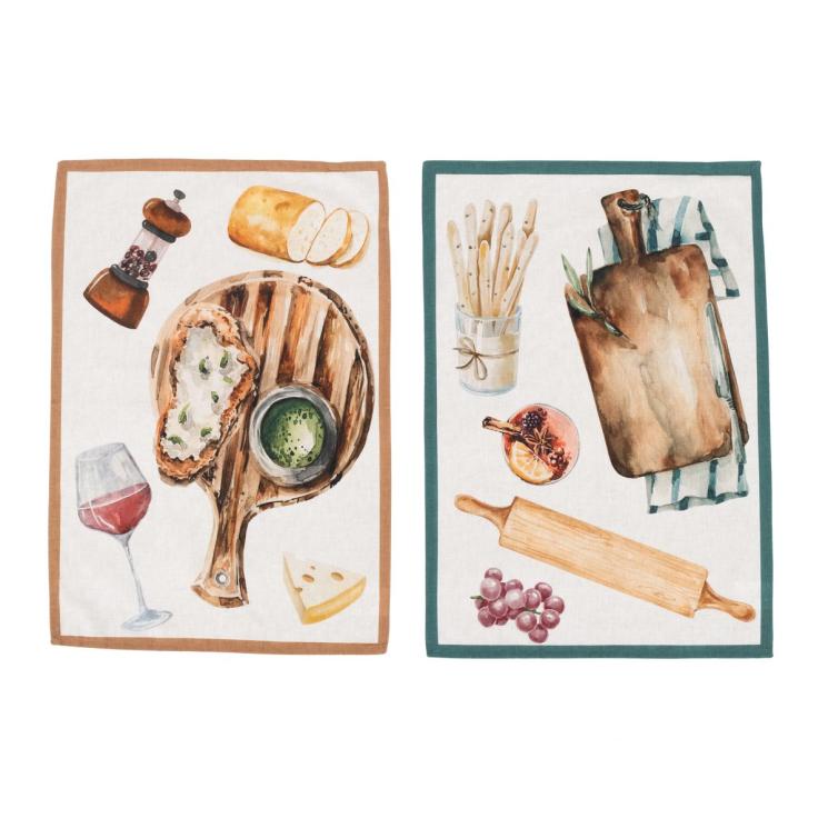 Набор из 2-х кухонных хлопковых полотенец с рисунком закусок "Итальянская кухня" Centrotex - фото