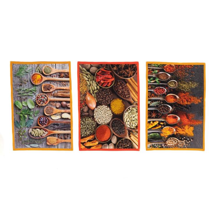 Набор из 3-х кухонных хлопковых полотенец с изображениями ложек "Специи" Centrotex - фото