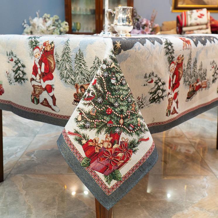 Скатерть гобеленовая Villa Grazia Premium Рождественский сюрприз 140×220 см - фото