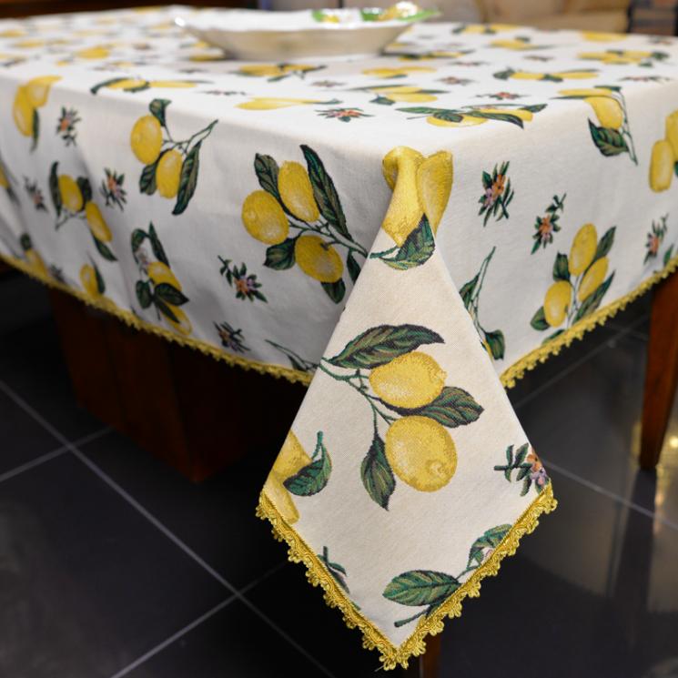 Прямоугольная гобеленовая скатерть на стол среднего размера "Лимоны" Emilia Arredamento - фото