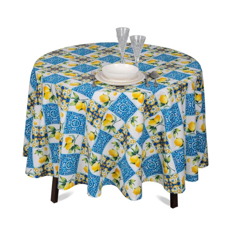 Круглая скатерть хлопковая с тефлоном "Орнамент с лимонами" Villa Grazia Premium - фото