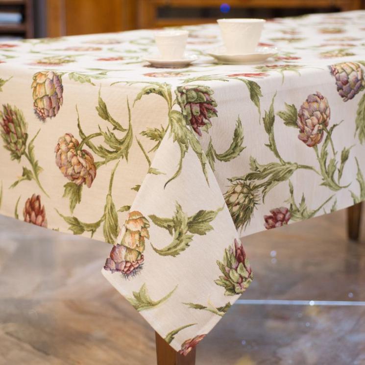 Прямоугольная гобеленовая скатерть на стол с растительным узором "Артишоки" Emilia Arredamento - фото