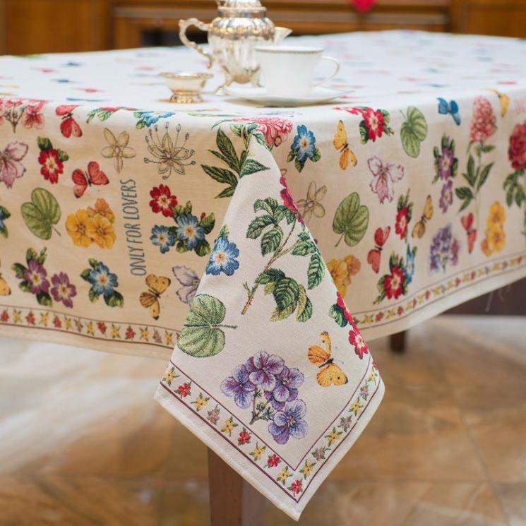 Прямоугольная скатерть с ярким рисунком и цветочной окантовкой "Ирис" Villa Grazia - фото