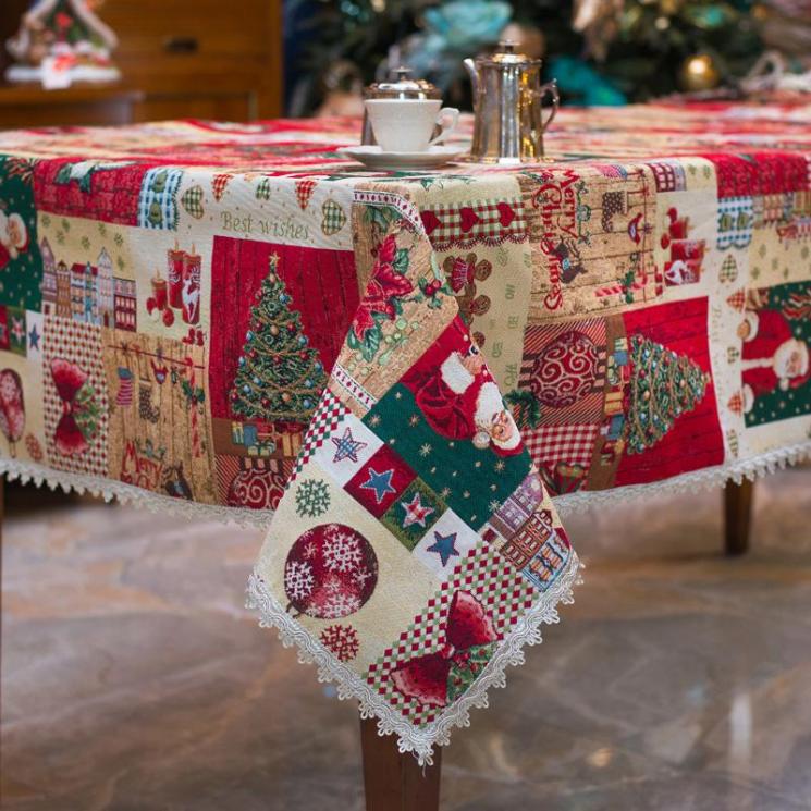 Гобеленовая скатерть на большой стол "Новогодние колокольчики" Villa Grazia - фото