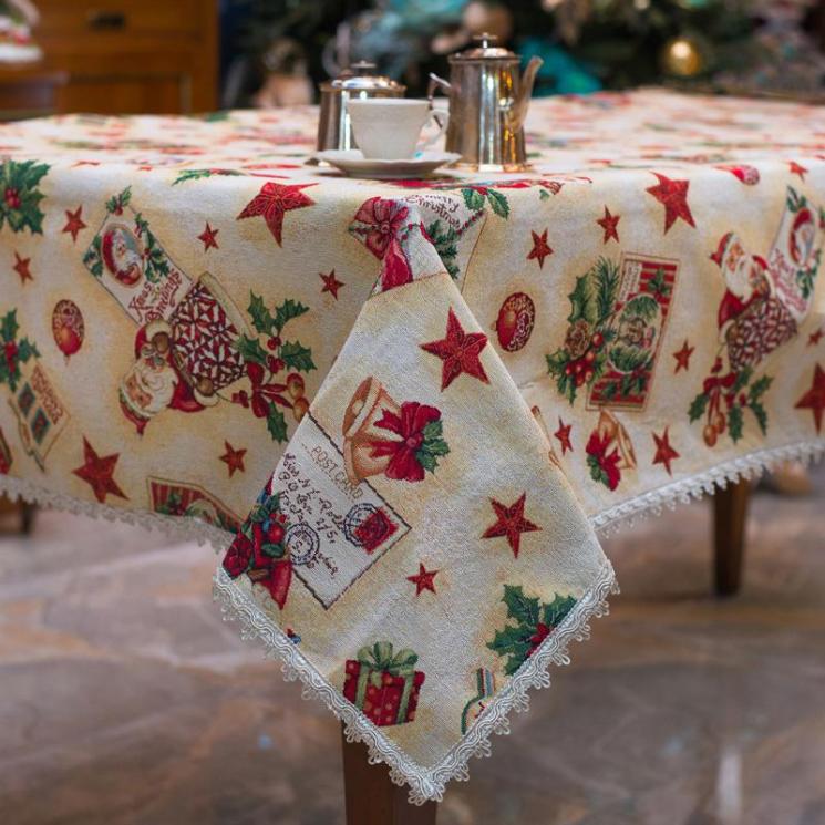Гобеленовая прямоугольная скатерть для праздничного стола "Новогодние огоньки" Emilia Arredamento - фото