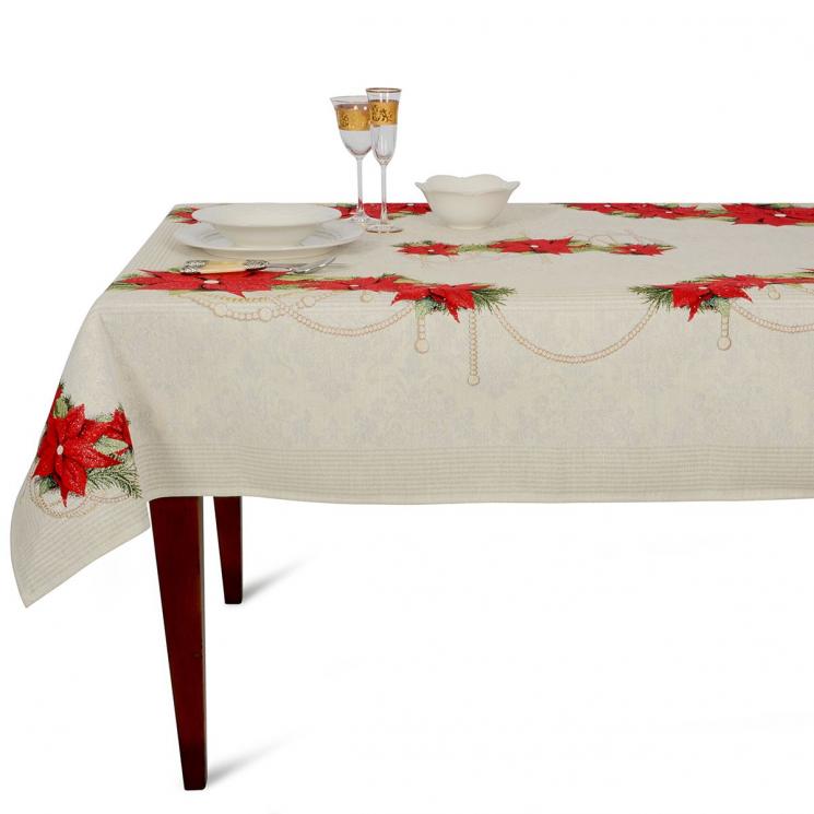 Прямоугольная белая скатерть с красными цветами "Рождественский ноктюрн" Villa Grazia - фото