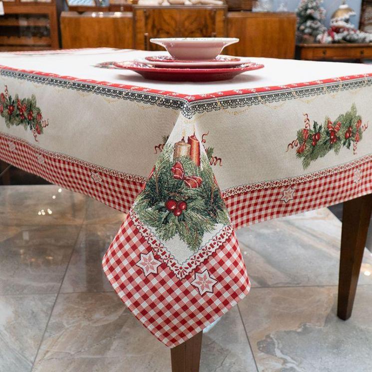 Прямоугольная гобеленовая скатерть с люрексом "Рождественские свечи" Villa Grazia Premium - фото