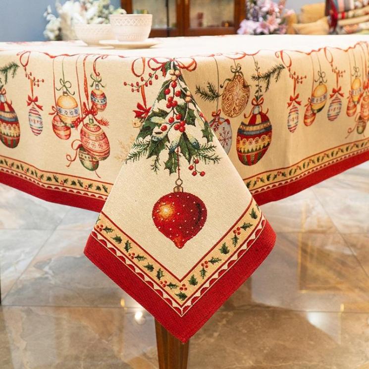 Новогодняя скатерть из гобелена с люрексом "Снежный хоровод" Villa Grazia Premium - фото