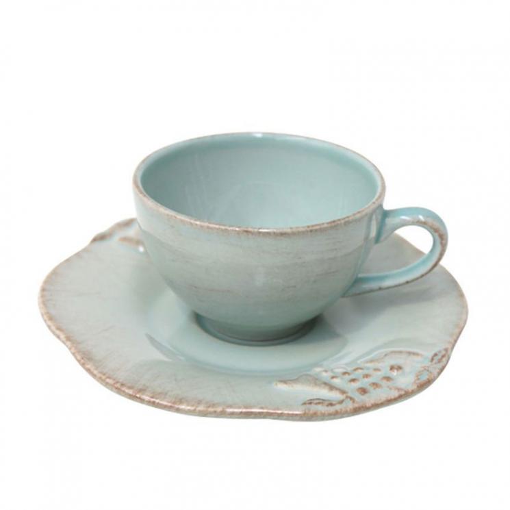 Кофейная чашка с блюдцем из голубой керамики с эффектом потертости Mediterranea Costa Nova - фото