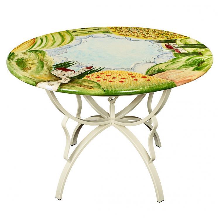 Круглый стол из вулканического камня с пейзажным рисунком Paesaggio Umbro Grandi Maioliche Ficola - фото