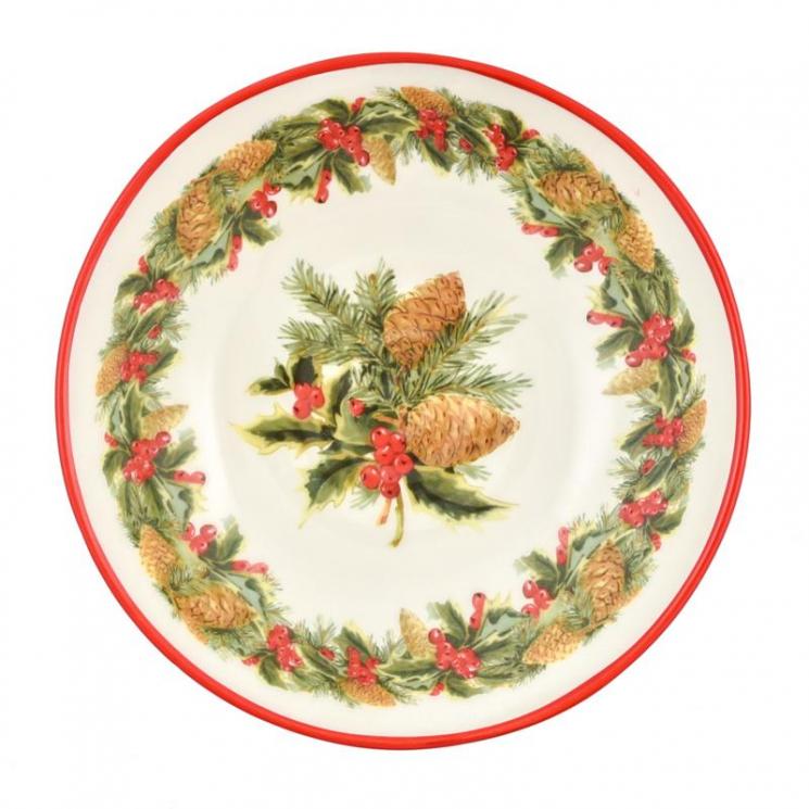 Суповая тарелка с красочным изображением шишек и падуба "Зимний букет" Villa Grazia - фото