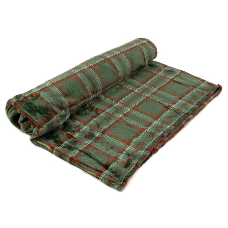 Флисовый плед-подушка зеленый тартан Oxford Centrotex - фото