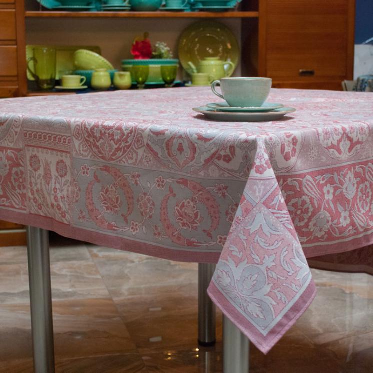 Нежно-розовая прямоугольная скатерть среднего размера с тефлоновым покрытием Porcelaine L'Ensoleillade - фото