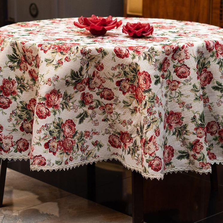 Круглая гобеленовая скатерть с цветочным орнаментом "Розарий" Emilia Arredamento - фото
