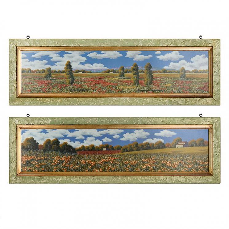 Набор из 2-х больших картин с потертой рамой "Пейзаж" Decor Toscana - фото