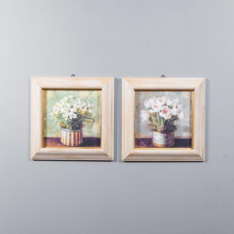 Набор 2-х репродукций картин Decor Toscana Ваза с цветами 42×42 см - фото