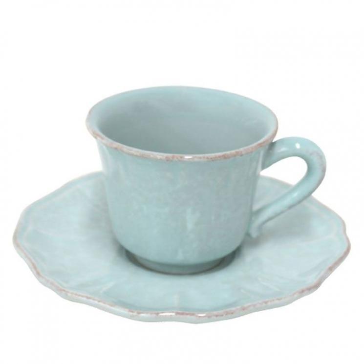 Кофейная чашка с блюдцем из голубой керамики Impressions Costa Nova - фото