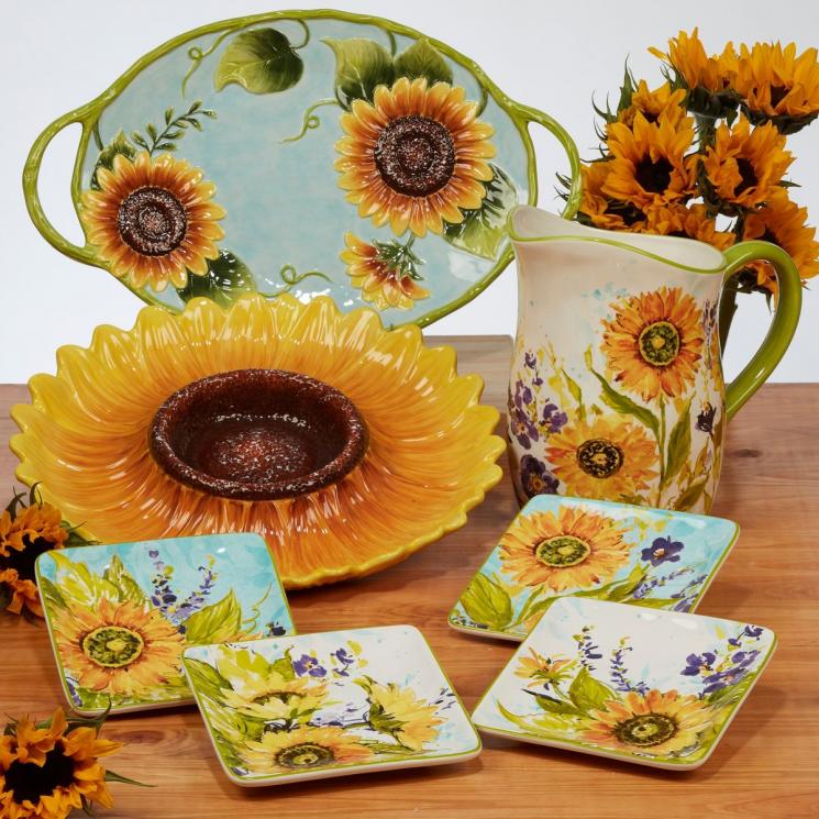 Коллекция посуды из керамики с изображением подсолнухов «Солнечный сад» Certified International - фото