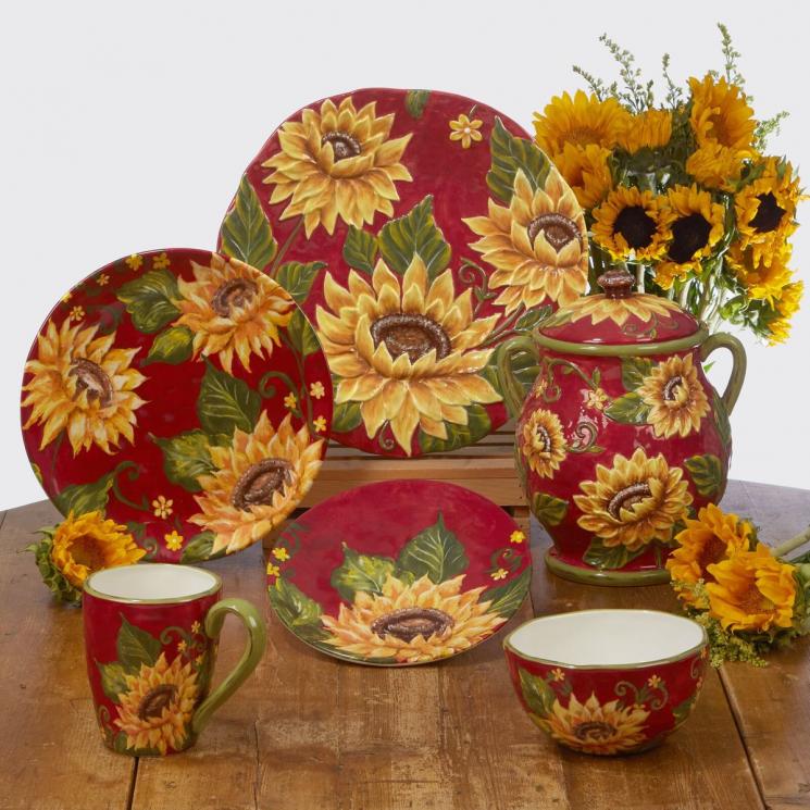 Коллекция посуды из керамики с цветочными рисунками «Подсолнухи на закате» Certified International - фото