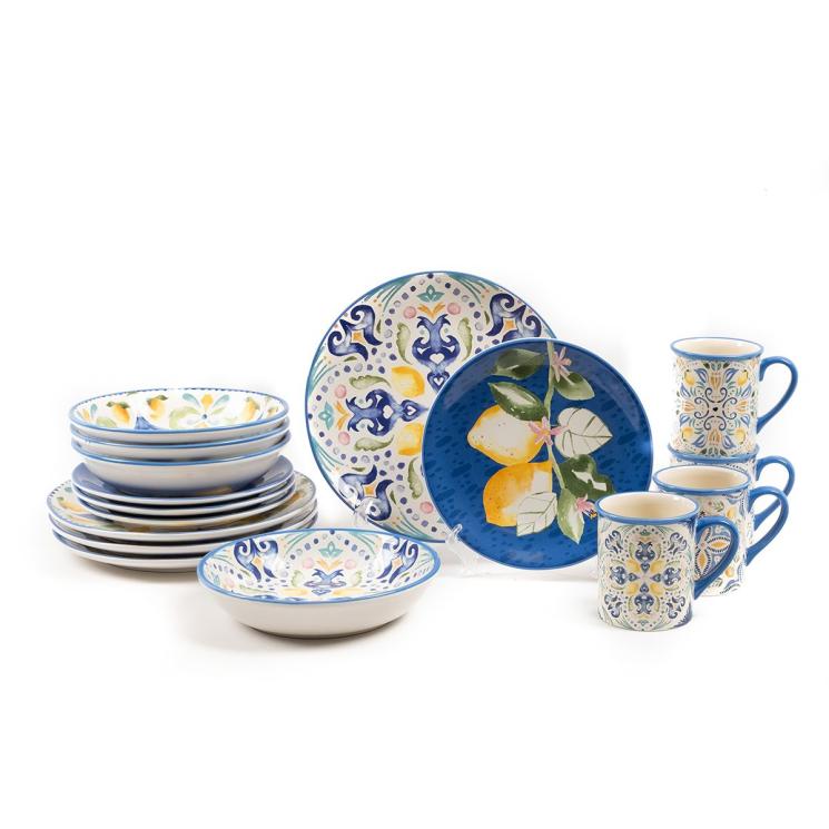 Сервиз столовый керамический с чашками и суповыми тарелками с лимонами "Лимонад" Certified International - фото