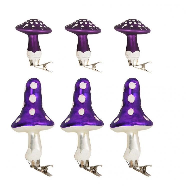 Набор ёлочных игрушек в виде фиолетовых грибочков EDG 8 шт. - фото