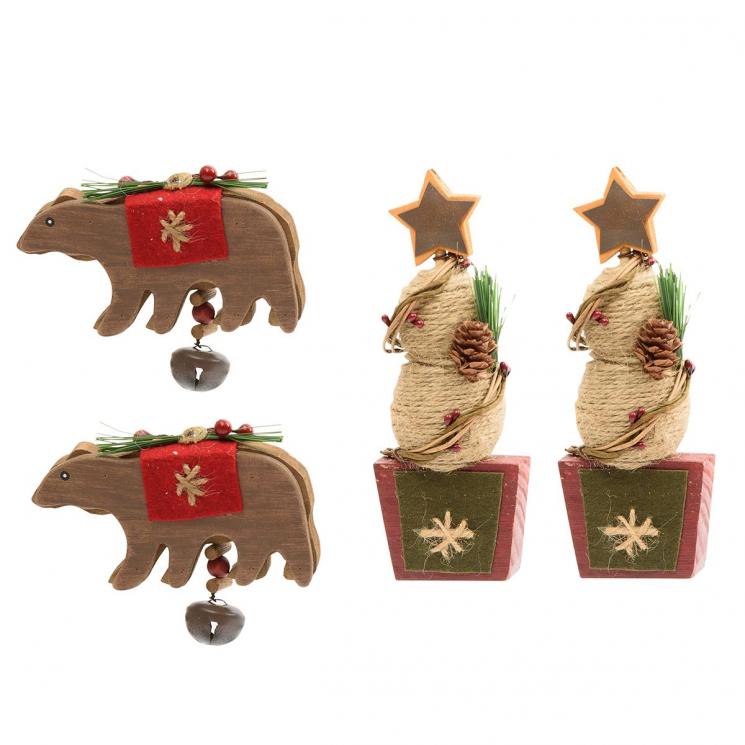 Набор из 4-х деревянных игрушек в виде медведей и ёлок EDG - фото