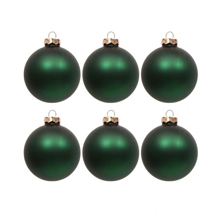 Набор из 6-ти стеклянных зеленых шаров на елку EDG - фото