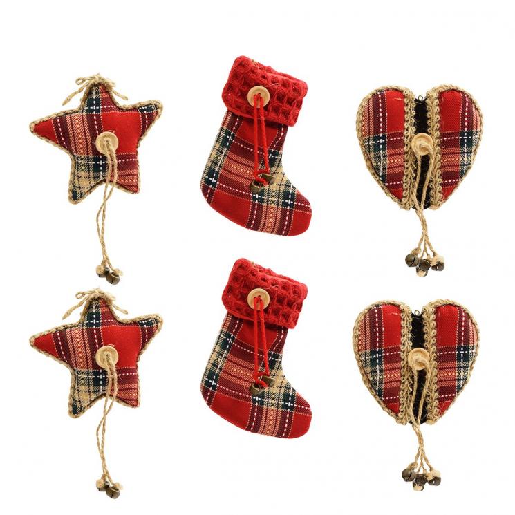 Игрушки в виде звезд, сердец и рождественских носков EDG 6 шт. - фото