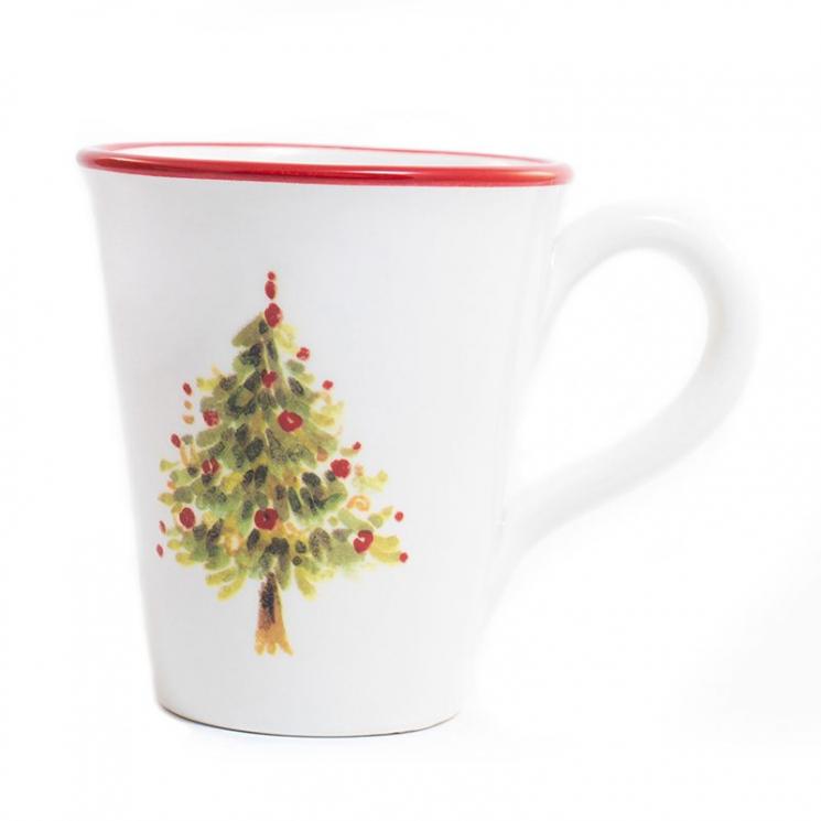 Чашка чайная с красным кантом и изображением елочки "Новогодняя красавица" Villa Grazia - фото