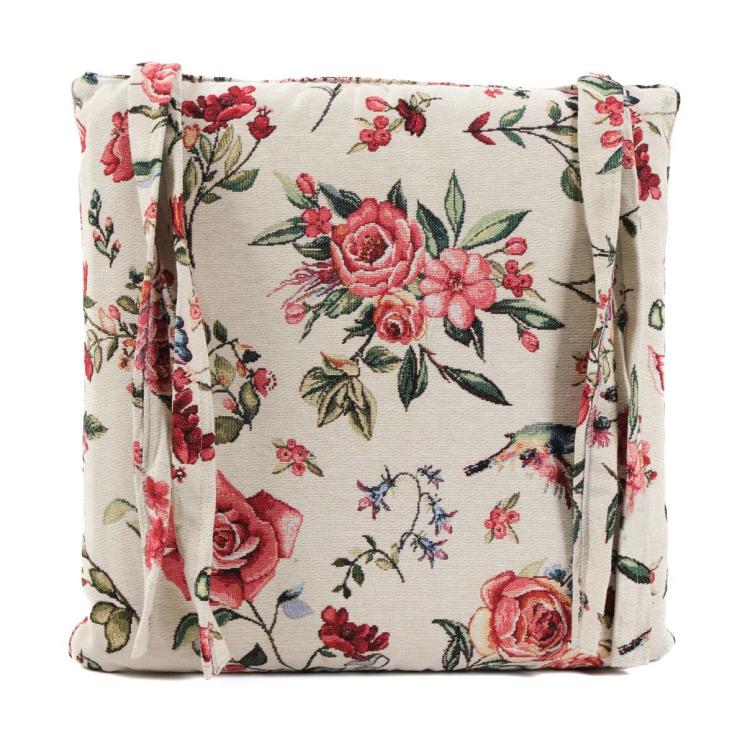 Подушка для стула двусторонняя из гобелена с тефлоновой пропиткой "Колибри и цветы" Villa Grazia Premium - фото