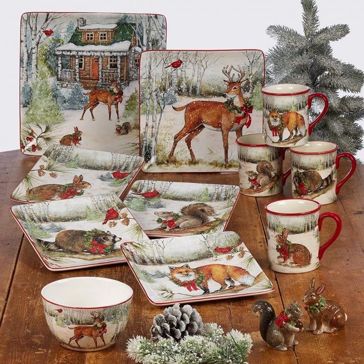 Коллекция керамической посуды с изображениями животных «Зимний лес» Certified International - фото