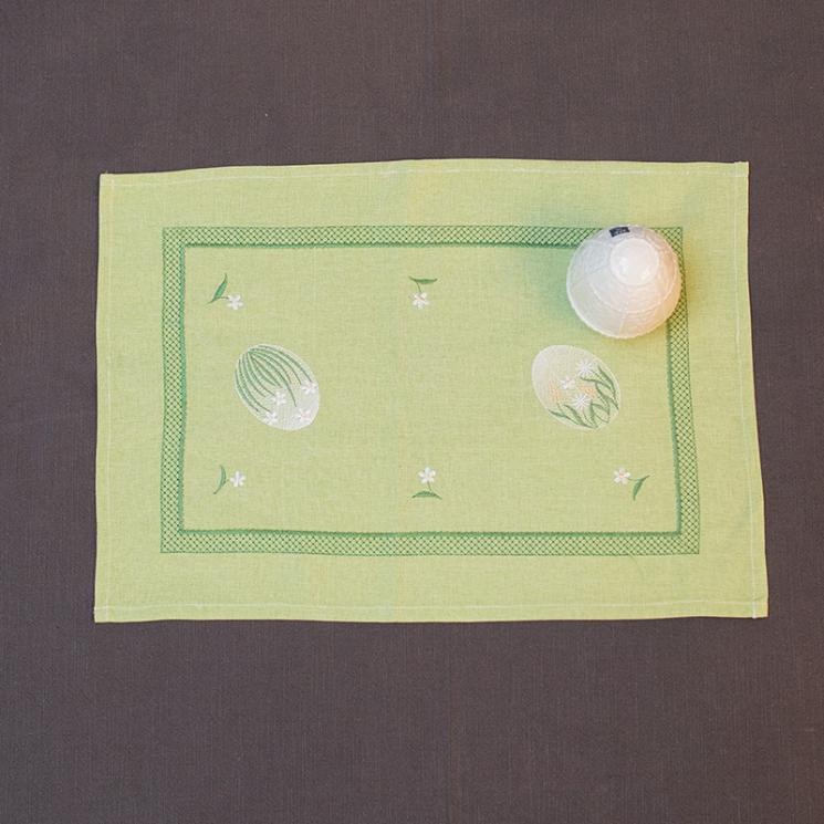 Нежно-зеленая салфетка с вышитым рисунком «Завтрак на траве» Villa Grazia - фото