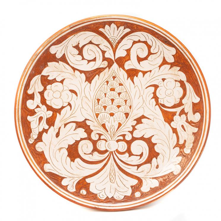 Настенная тарелка из двухцветной керамики с рельефным узором Scalfito L´Antica Deruta - фото