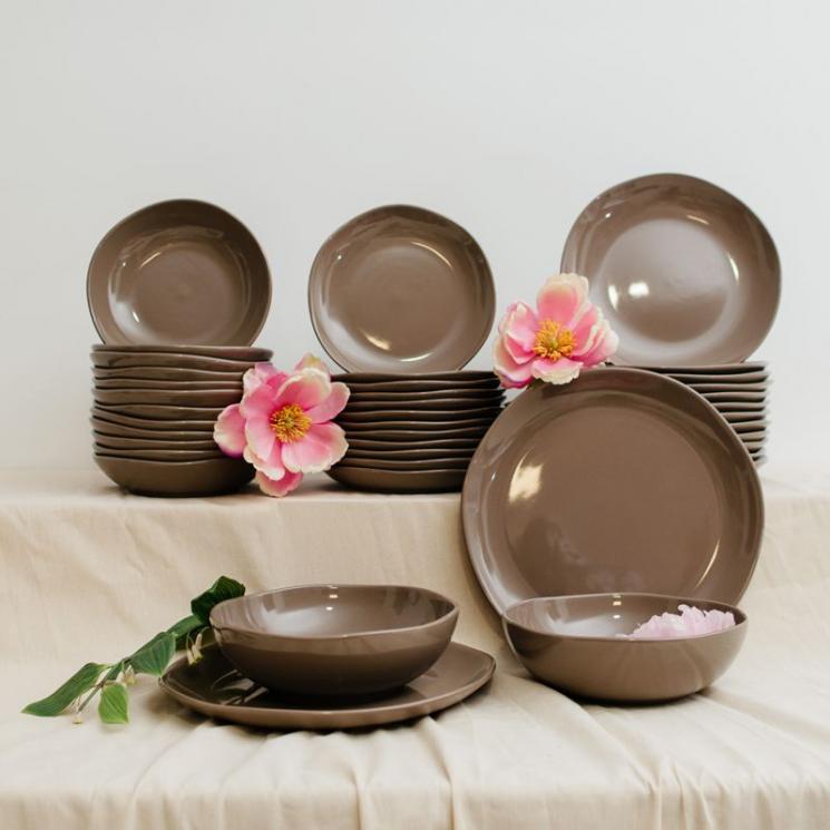 Столовый сервиз коричневой керамики на 12 персон Comtesse Milano - фото