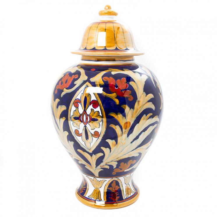 Керамическая ваза с крышкой, украшенная ручной росписью Lustro Antico L´Antica Deruta - фото