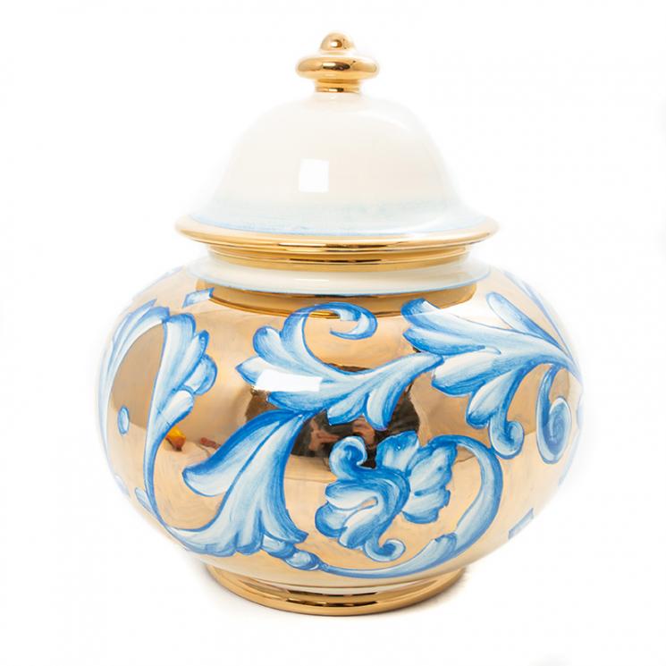 Керамическая шкатулка, емкость для хранения с крышкой, украшенная позолотой, Oro Antico L´Antica Deruta - фото