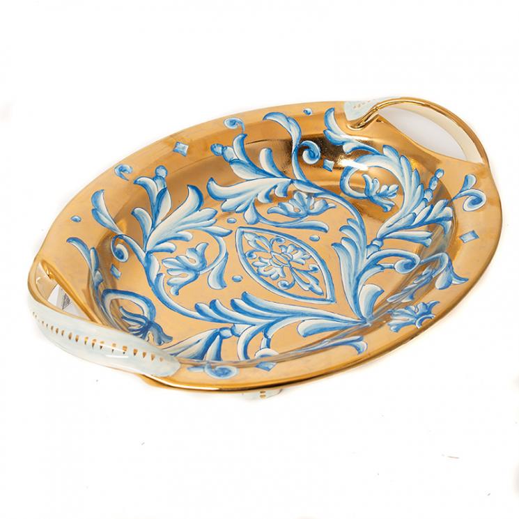 Овальный поднос из итальянской керамики с позолотой Oro Antico L´Antica Deruta - фото