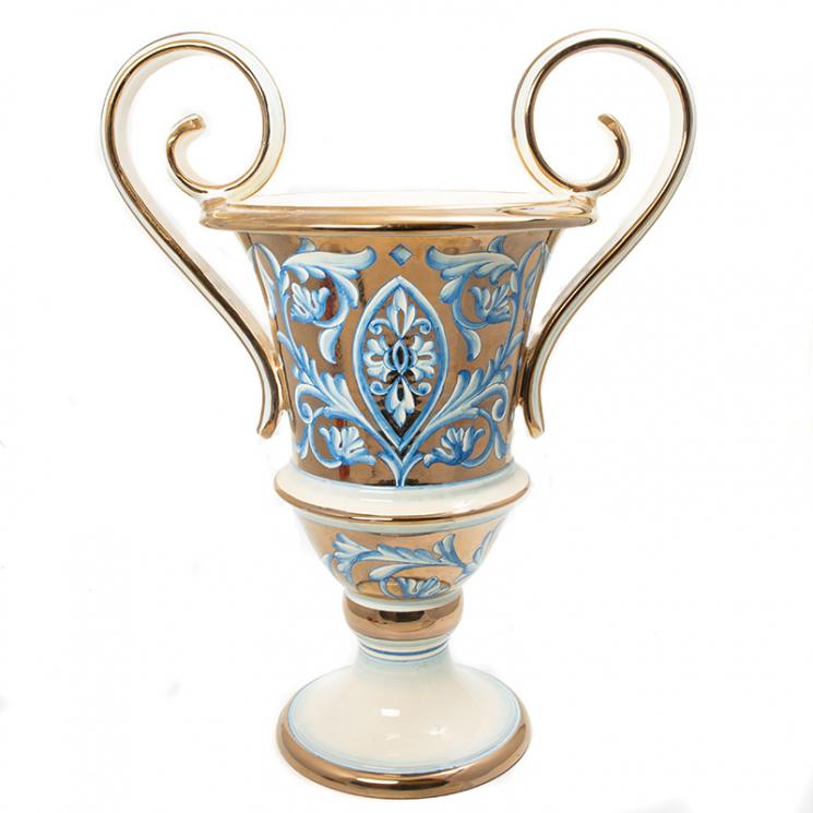 Керамическая ваза в форме большого кубка с витыми ручками Oro Antico L´Antica Deruta - фото
